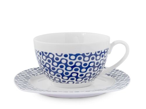 Tazza tè Fuji in new bone china con Piatto quadro decoro blu cc 220