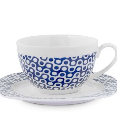 Tazza tè Fuji in new bone china con Piatto quadro decoro blu cc 220