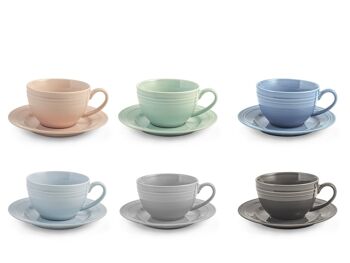 Tasse à thé Loft avec assiette en porcelaine couleurs assorties cc 220. 8