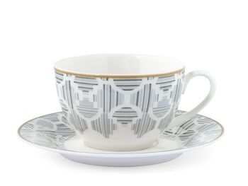 Tasse à thé Osaka en porcelaine fine avec plaque ailée à décor gris cc 220 2