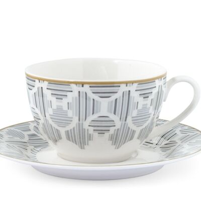 Tasse à thé Osaka en porcelaine fine avec plaque ailée à décor gris cc 220