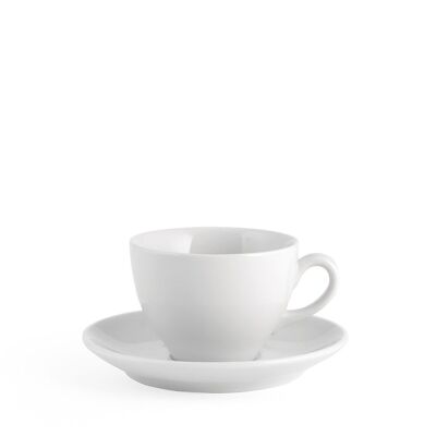 Taza de té perla con plato de porcelana blanca cc 200.