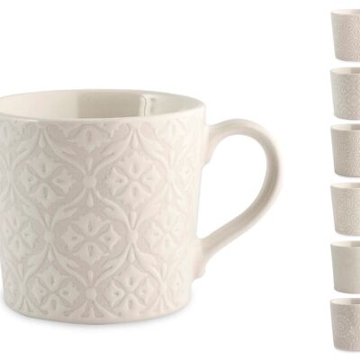 Taza de té silueta de gres sin plato con decoración variada cc 200