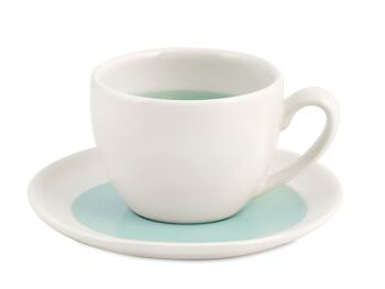 Tasse à thé Soleil en terre cuite avec assiette blanche et bleue cc 235 3