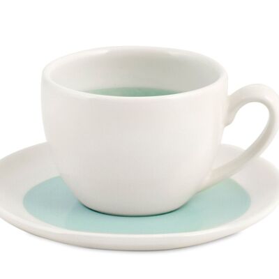 Taza de té soleil in eartè nware con plato blanco y azul cc 235