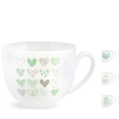 You & me tea cup in new bone china without plate decorations and assorted colors in pastel shades 220cc.