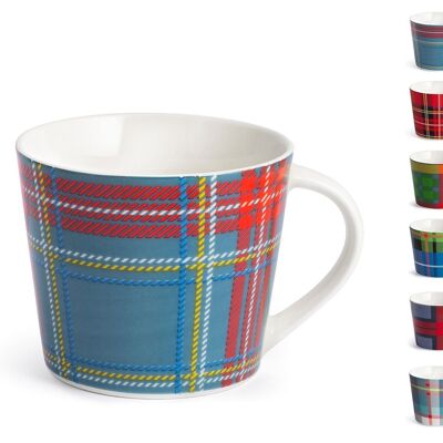 Tartan jumbo mug in new bone china without plate with assorted decoration cc 370