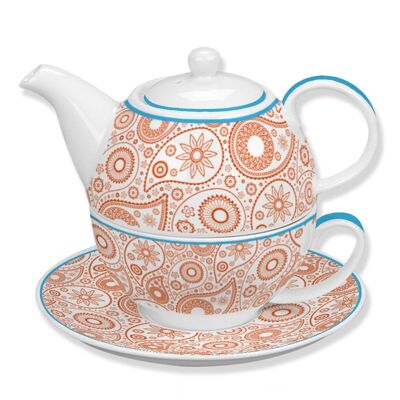 Tea for one Brocart Full Decoration in porcellana. Composto da: tazza tè cc 290 cm 13x11x6 h; teiera impilabile cc 450 cm 16x11x11 h; Piatto cm 15x2 h