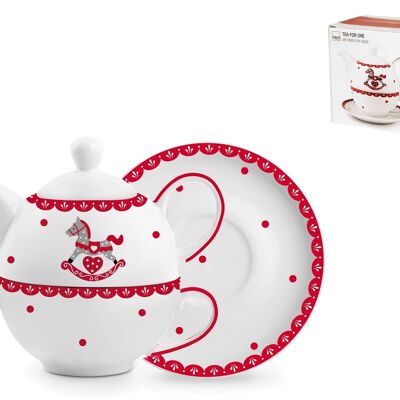 Thé pour un Cavallino en porcelaine. Composé de : 1 soucoupe ; 1 tasse de thé ; 1 théière empilable