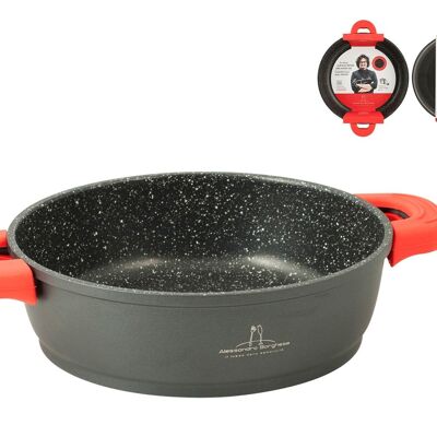 Borghese Stone pan 2 handles in die-cast aluminum and Pfluon non-stick also for induction with removable handle covers in red silicone 24 cm. Alessandro Borghese - The luxury of simplicity