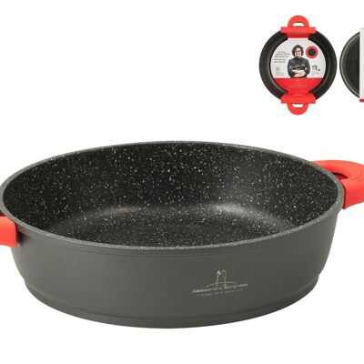 Borghese Stone pan 2 handles in die-cast aluminum and Pfluon non-stick also for induction with removable handle covers in red silicone 28 cm. Alessandro Borghese - The luxury of simplicity