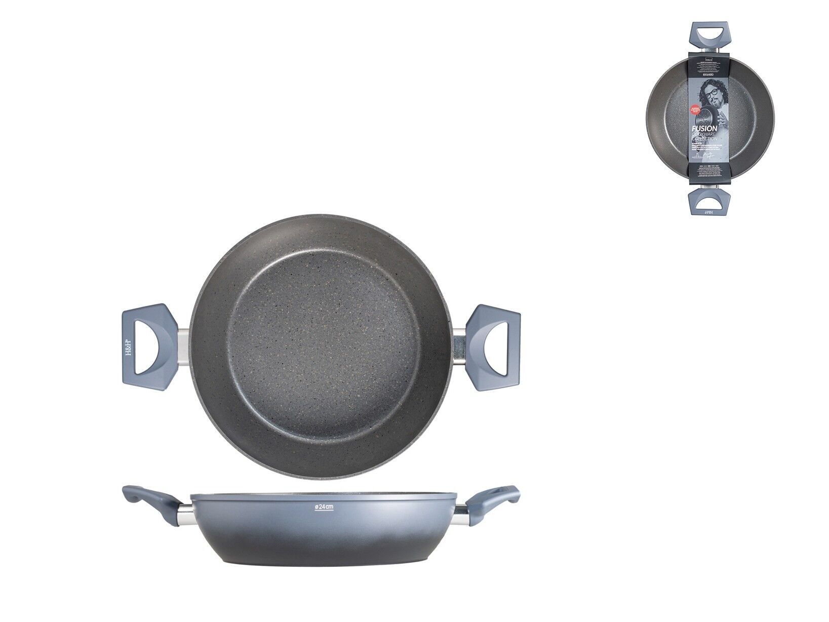 Fusion Borghese Aluminiumpfanne mit 2 Griffen mit Antihaftbeschichtung, geeignet für alle Herdarten einschließlich Induktion cm 24. Alessandro Borghese - Der Luxus der Einfachheit