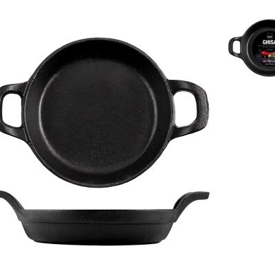 Round pan 2 handles in black cast iron 16 cm