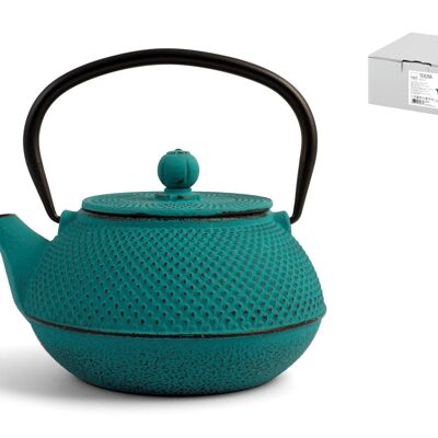 cast iron teapot with internally enamelled stainless steel filter lt 0.80 light blue color