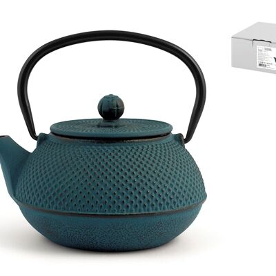 Cast iron teapot with internally enamelled stainless steel filter lt 0.80 indigo color.