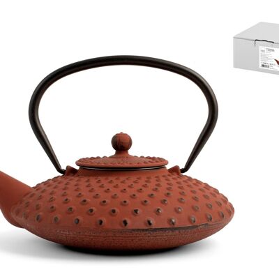 Cast iron teapot with internally enamelled stainless steel filter lt 0.80 brown color.