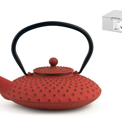 Cast iron teapot with internally enamelled stainless steel filter lt 0.80 red color.