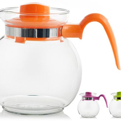 Maya borosilicate teapot with handle and plastic lid in assorted colors Lt 1,5