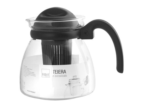 Teiera Termic Tea in vetro borosilicato con filtro adatto per microonde e manico in plastica nero Lt 1,25