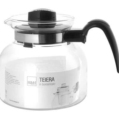 Yasmine teapot in borosilicate glass with lid and handle in black plastic Lt 1,5