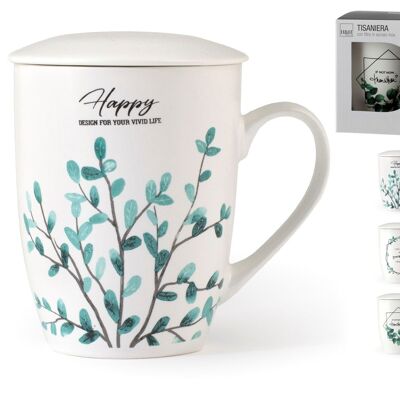 Botanic herbal tea pot in new bone china with assorted decoration stainless steel filter cl 38.