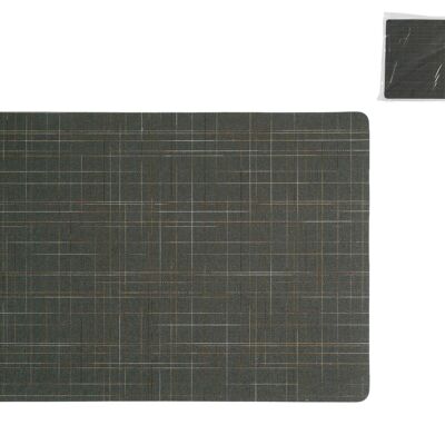 Stain-resistant Jacquard Damero Liso Gris placemat in fabric and 4-layer black PVC decorated 31x46 cm