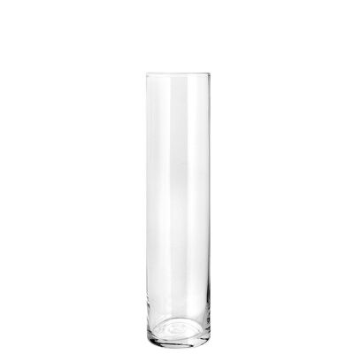 Transparent cylindrical glass vase 10 cm Height 35 cm.