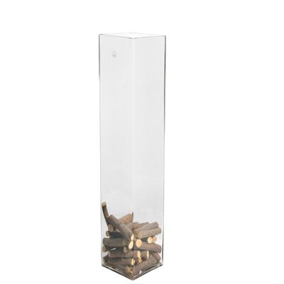 Transparent glass vase Square 15 cm Height 60 cm.