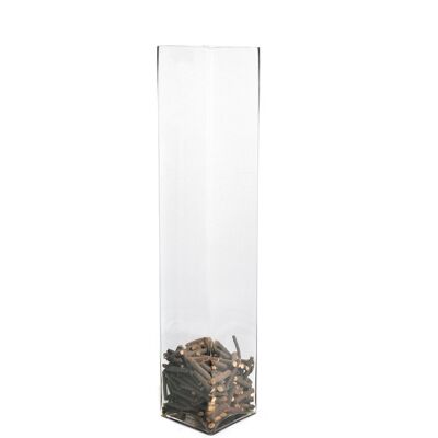 Jarrón de cristal transparente Cuadrado 15 cm Alto 70 cm.
