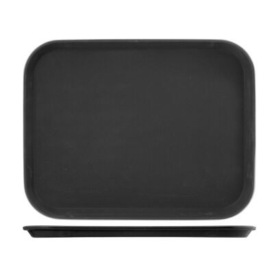 Rechteckiges rutschfestes Tablett aus schwarzem Kunststoff 35x25 cm