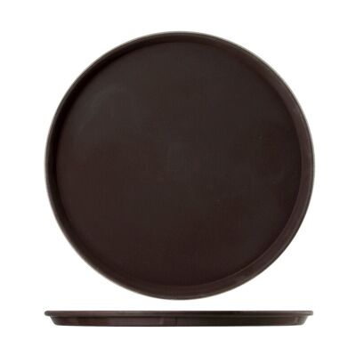 Round non-slip tray in brown plastic 27 cm