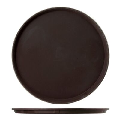 Round non-slip tray in brown plastic 35 cm