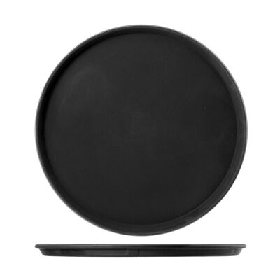 Rundes rutschfestes Tablett aus schwarzem Kunststoff 27 cm