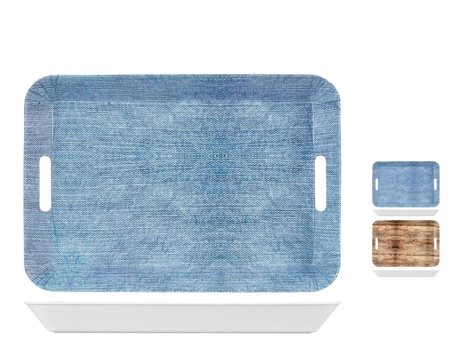 Vassoio in polipropilene decoro wood/jeans cm 41x28 forma rettangolare