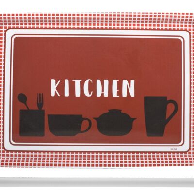 Kitchen red tray in decorated melamine 46.5x29.5 cm.