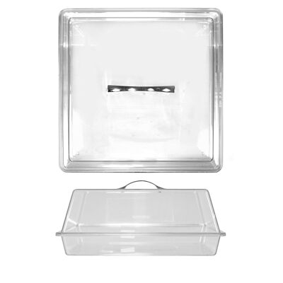 Square sweet display case in transparent polycarbonate cm 40x40x18 h. Base height 5.5 cm