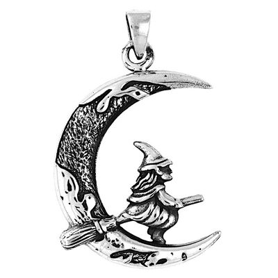 Beautifully Detailed Witch and Moon Pendant