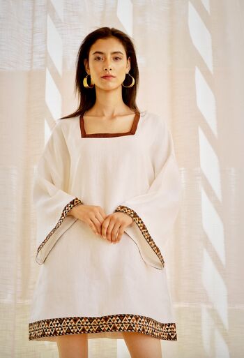 Cleopatra Cream Short Linen Dress 1