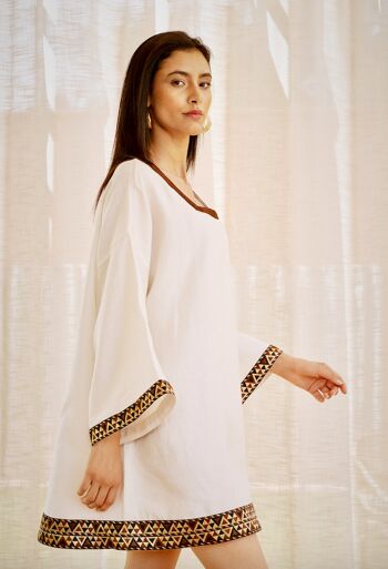 Cleopatra Cream Short Linen Dress 2