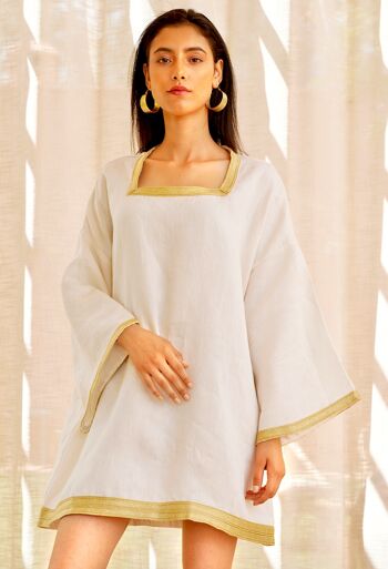 Cleopatra Cream Gold Short Linen Dress 2