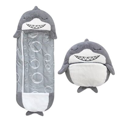 In ein Kissen umwandelbarer Schlafsack für Kinder, Shark. Plüsch-Touch. Klein / S: 135x50cm.