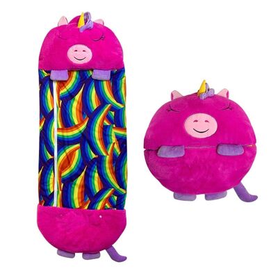 Sleeping bag convertible into a pillow, for children, Pink Unicorn. Plush touch. Small / S: 135x50cm.