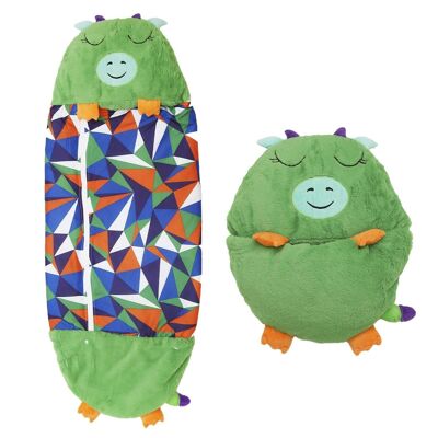 Sleeping bag convertible into a pillow, for children, Green Dragon. Plush touch. Small / S: 135x50cm.