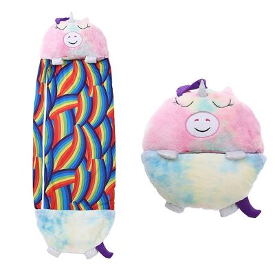 Saco de dormir convertible en almohada, para niños, Unicornio Multicolor. Tacto peluche. Grande /L: 170x70cm.