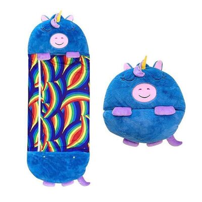 Sleeping bag convertible into a pillow, for children, Blue Unicorn. Plush touch. Small / S: 135x50cm.