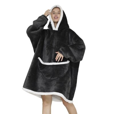 Sweatshirt-style robe and extra-soft fleece blanket. Front kangaroo pocket. Smooth design Dark Gray