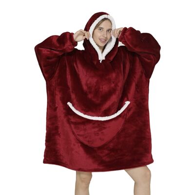 Sweatshirt-style robe and extra-soft fleece blanket. Front kangaroo pocket. red design