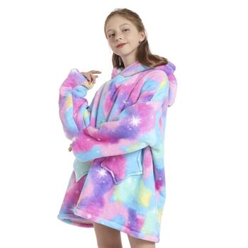 Peignoir enfant style sweat-shirt et couverture en peluche extra-douce. Poches avant. conception psychédélique 3