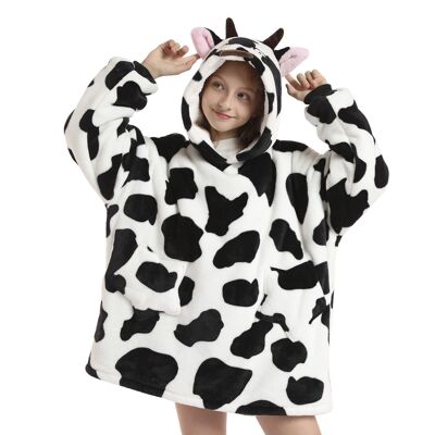 Children's sweatshirt-style robe and extra-soft plush blanket. Front pockets. cow design