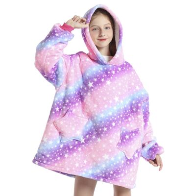 Children's sweatshirt-style robe and extra-soft plush blanket. Front pockets. Psychedelic Design with Stars